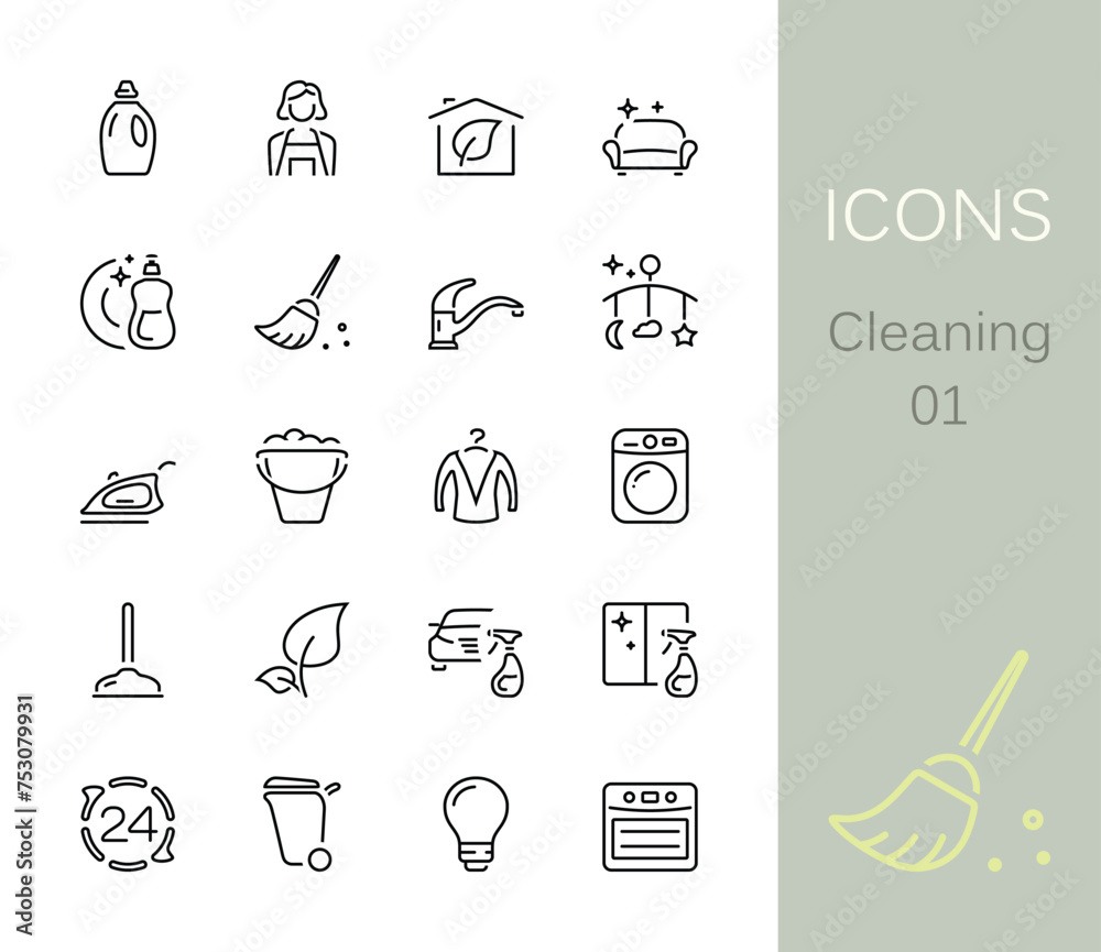 Naklejka premium Cleaning outline icons.