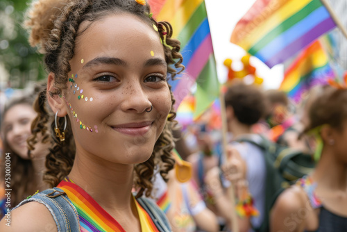 Pride month parade with diversity and rainbow flags, LGBTQ right