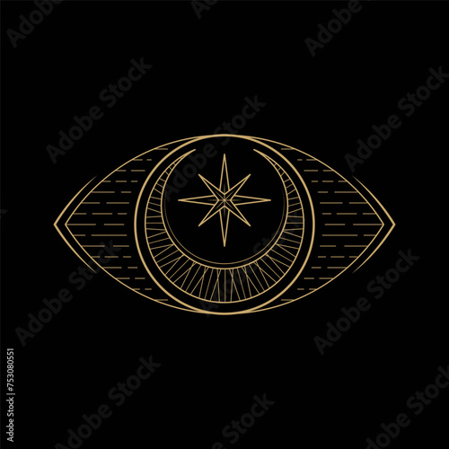 mysterious golden magical eye logo vector design