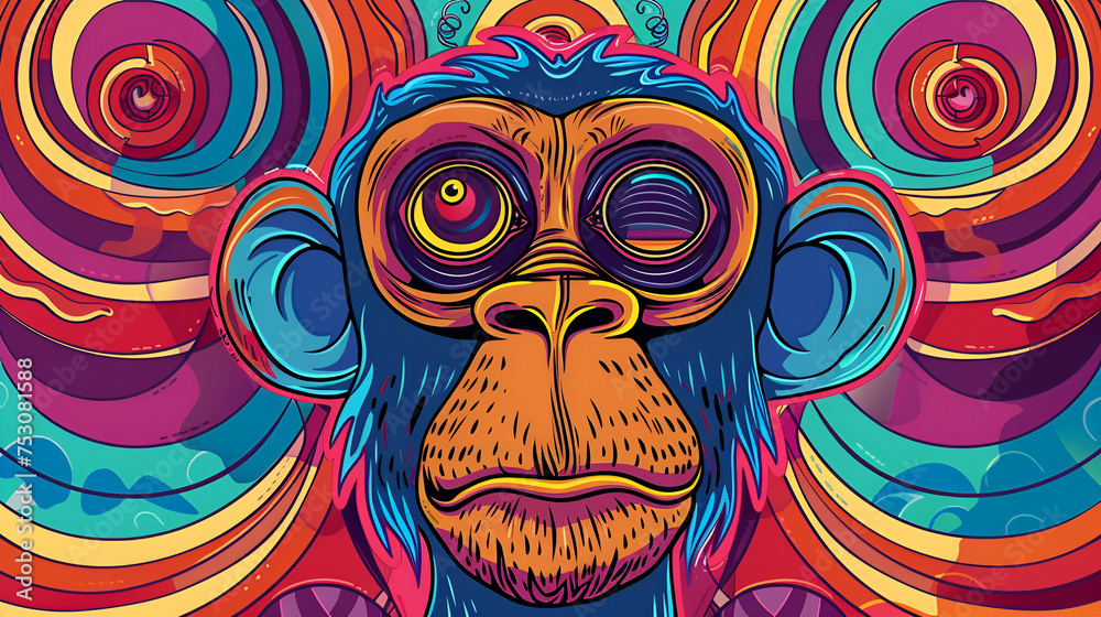 Artistic Style Cartoon Painting Drawing of Monkey on A Psychedelic Trip Psychedelic Experience Artwork