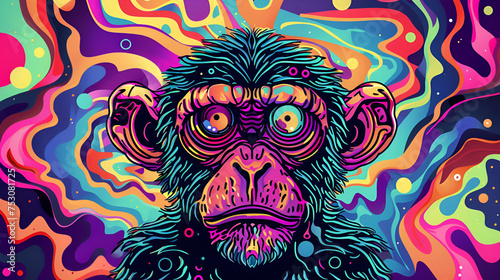 Artistic Style Cartoon Painting Drawing of Monkey on A Psychedelic Trip Psychedelic Experience Artwork