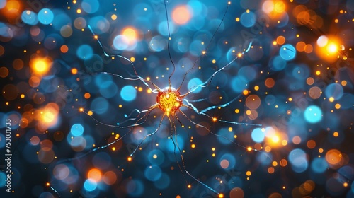 Detailed close up of human brain displaying firing neurons and intricate neural connections. #753081733