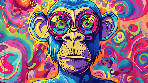Artistic Style Cartoon Painting Drawing of Monkey on A Psychedelic Trip Psychedelic Experience Artwork