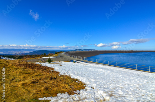 Dlouhe Strane  Czech Republic  Silesia  5 March 2024  the beautiful spring background of the Czech high mountains in the Prad  d Jesen  ky  and the upper reservoir of the Dlouhe Strane hydroelectric 