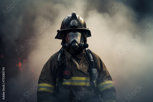 Resilient firefighter, adorned in protective gear. Generative AI