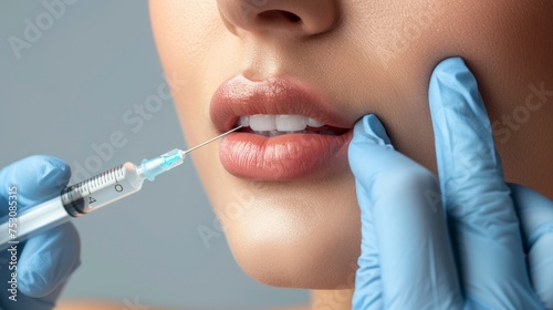 beautiful lips of a girl getting injections for natural augmentation