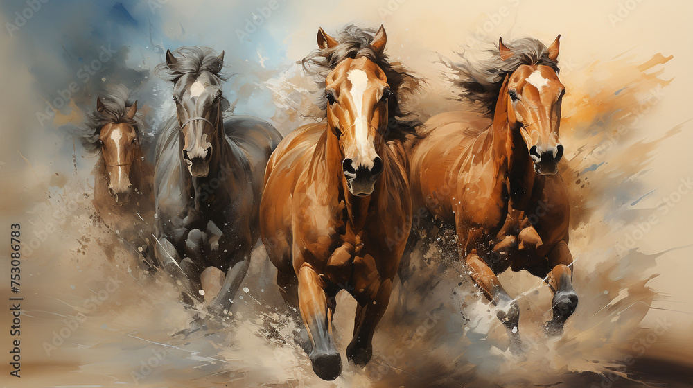 painting Artistic drawing of a herd of Arabian