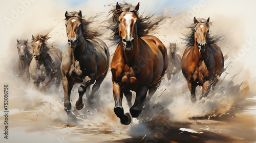 painting Artistic drawing of a herd of Arabian © ahmed