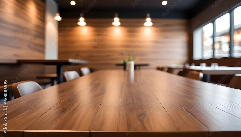 Lofty chill modern restaurant with wooden table and Depth of field , blurred background