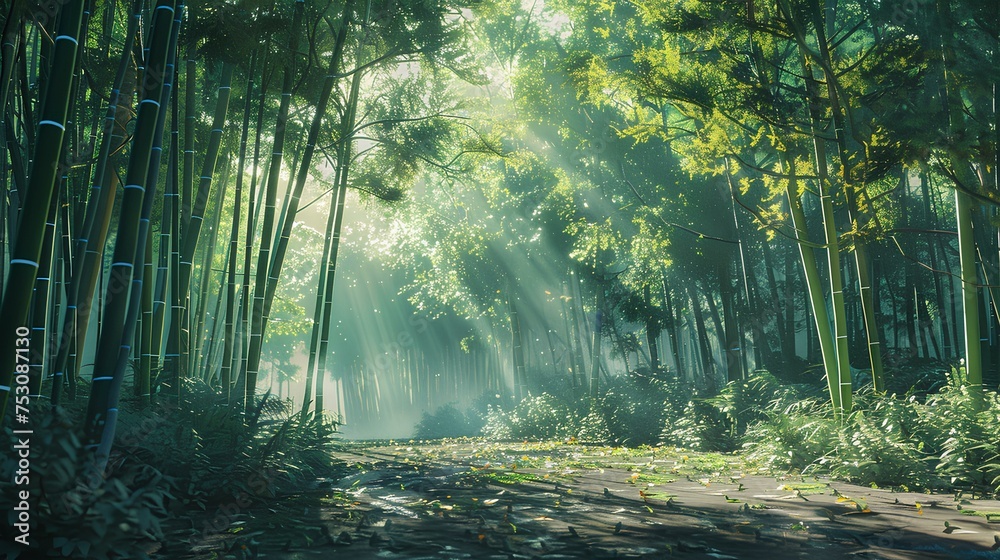 Fototapeta premium Forest Morning with Sun Rays