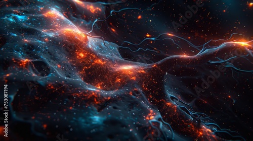Intricate close up of human brain displaying active neurons firing and intricate neural extensions.