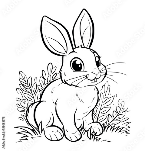 Rabbit illustration coloring pages for kids - coloring book
