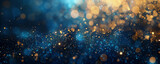 Ethereal Glitter Light Particles Background. Abstract background with floating glitter lights in blue, gold, and black.