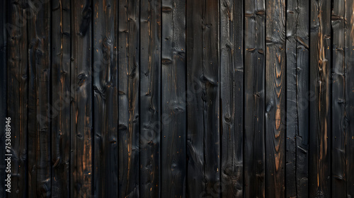 Charred Wood Planks with Rich Textures. An array of charred wood planks presents a visual feast of deep textures and patterns, from the natural grain to the charring process's unique effects.