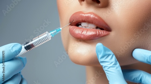 beautiful lips of a white woman getting injections for augmentation