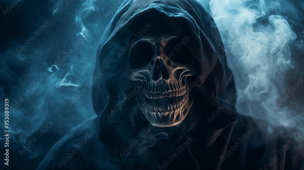 Grim Reaper of Smoke. Visual metaphor with the Grim Reaper emerging from smoke, deathly presence. Grim Reaper of Smoke. Visual metaphor with the Grim Reaper emerging from smoke, deathly presence.