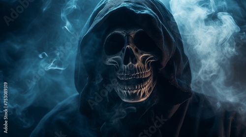 Grim Reaper of Smoke. Visual metaphor with the Grim Reaper emerging from smoke, deathly presence.