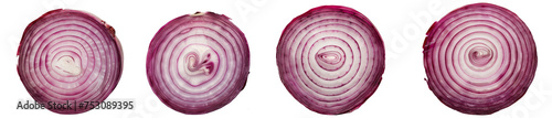 product photography reality a Slice of red Onion top view isolated on white background