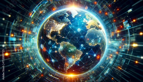 Technological Orbit around Digital Earth: Network Connections and Data Streams Encircling the Globe in a Digital Space