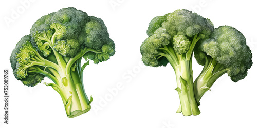 set of two fresh cauliflower heads clipart watercolor illustration on transparent background, vegetable green veggies photo