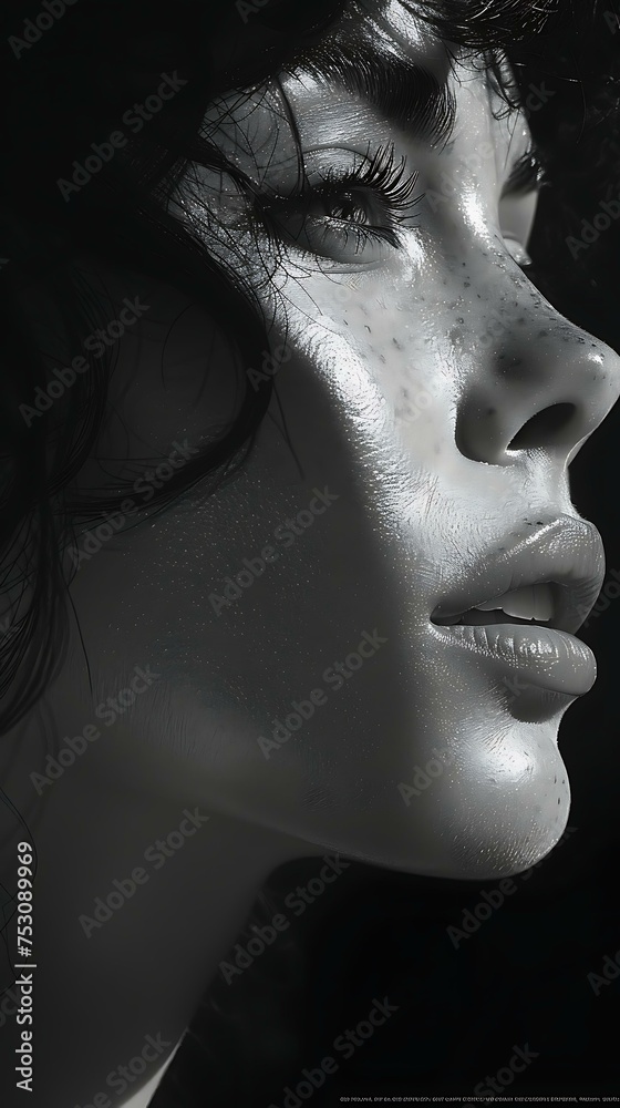 a black and white photo of a woman with shadow a black and white photo of a woman with shadow