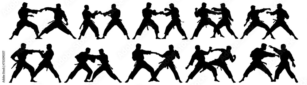 Fighter karate kung fu silhouette set vector design big pack of illustration and icon