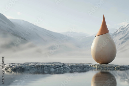 3D render of a minimalist gnome with a smooth egg-shaped body and a pointed hat photo