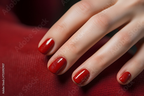 Woman's hand with elegant bright red nail color
