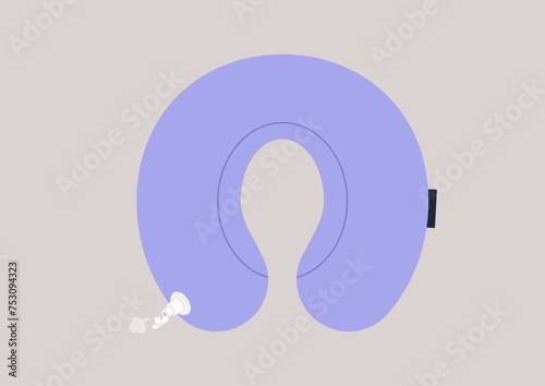 Disturbed Slumber With a Lavender Travel Pillow blowing out air through the inflation valve