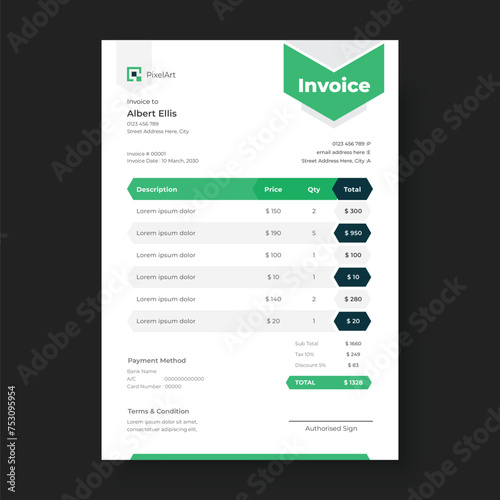 Corporate invoice design stationery template vector