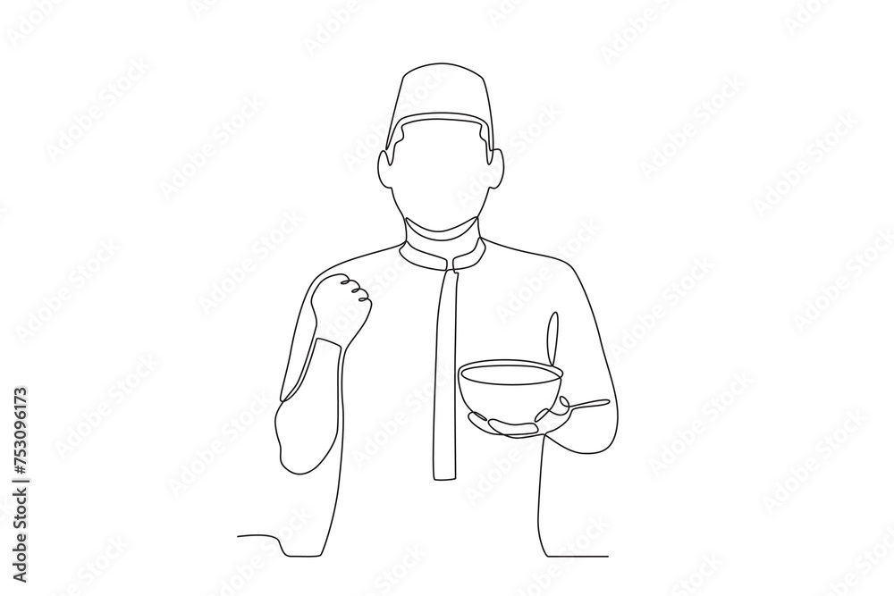 A man breaks his fast with porridge A man breaks his fast with porridge