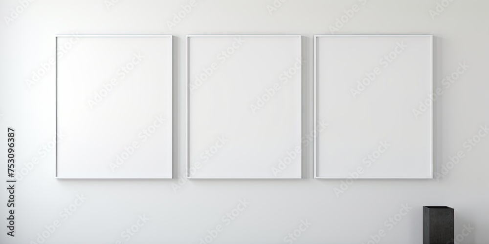 Square artwork template in contemporary interior design showcased within blank picture frame on white wall. Square artwork template in contemporary interior design showcased within blank picture frame on white wall.
