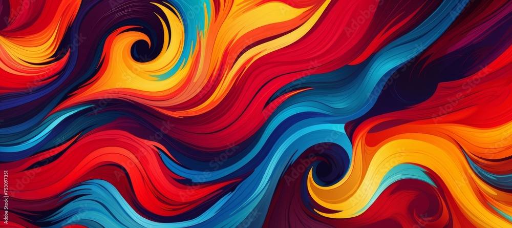 An abstract background with vibrant wavy lines in yellow, blue, red. Banner. An abstract background with vibrant wavy lines in yellow, blue, red. Banner.