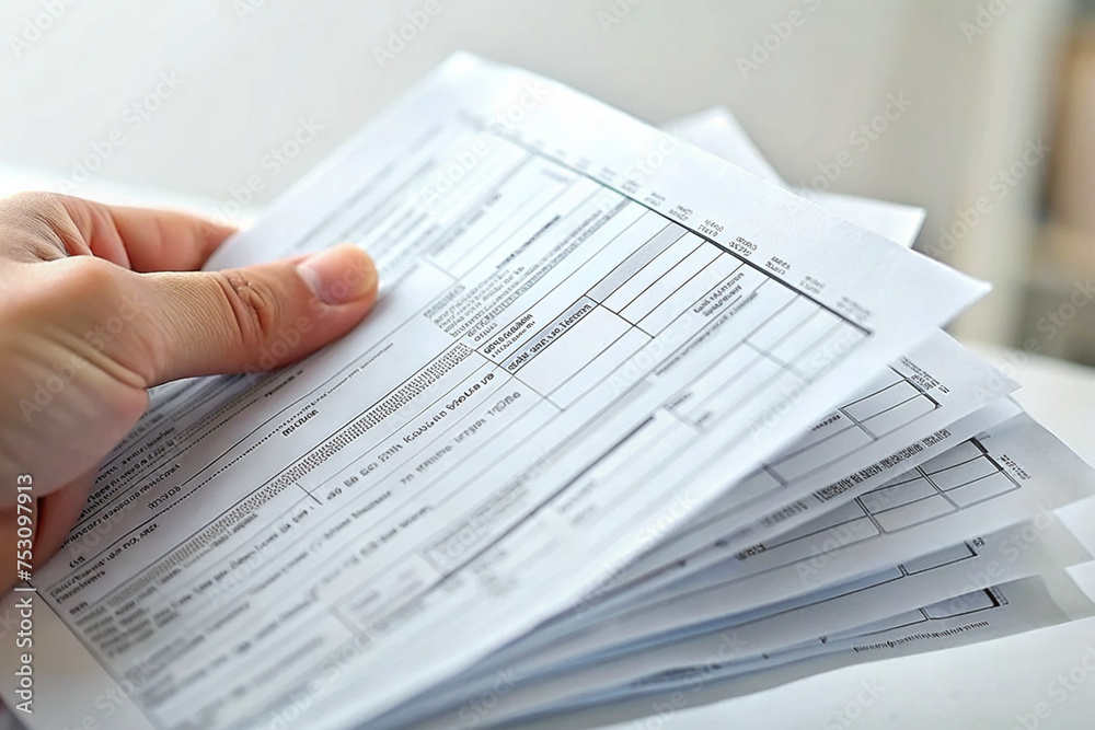 Close-Up of Hand Holding Tax Forms Close-Up of Hand Holding Tax Forms