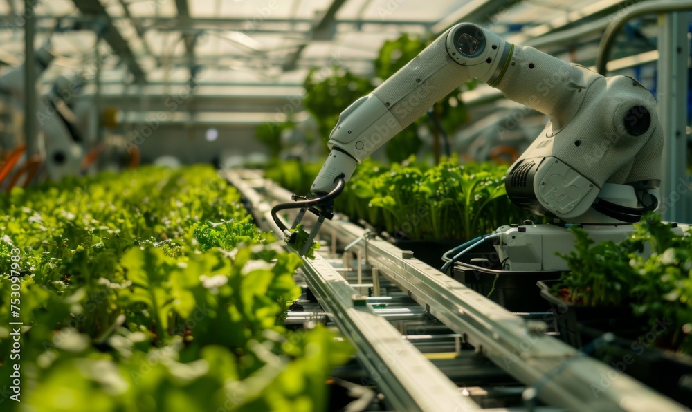 Robotic farmers equipped with artificial intelligence are deployed in greenhouses to streamline cultivation processes and maximize crop yield