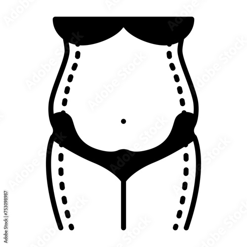 Tummy Tuck Operational Marking concept, lower abdominoplasty incision line drawn vector icon design, Cosmetology or Cosmetologist Symbol, esthetician or beautician Sign, Beauty treatment illustration