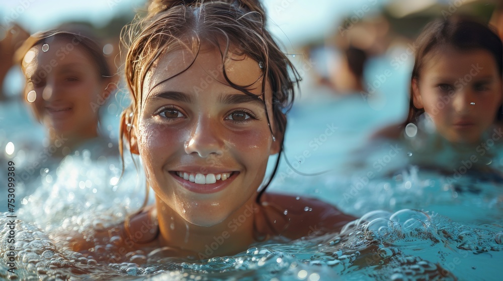 Family having fun together a water park. Family having fun together a water park.