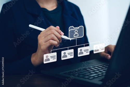 Human resource organization concept recruitment using modern online technology to organize employment management systems.