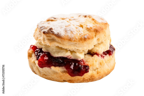 Scone with berry jam isolated on transparent background.