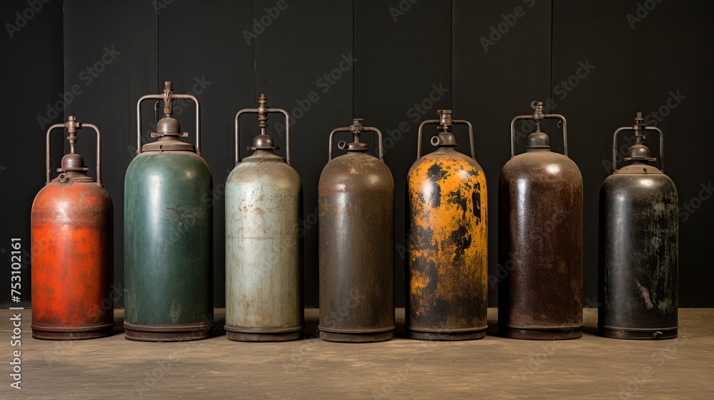 Industrial gas bottles. Generative AI Industrial gas bottles. Generative AI