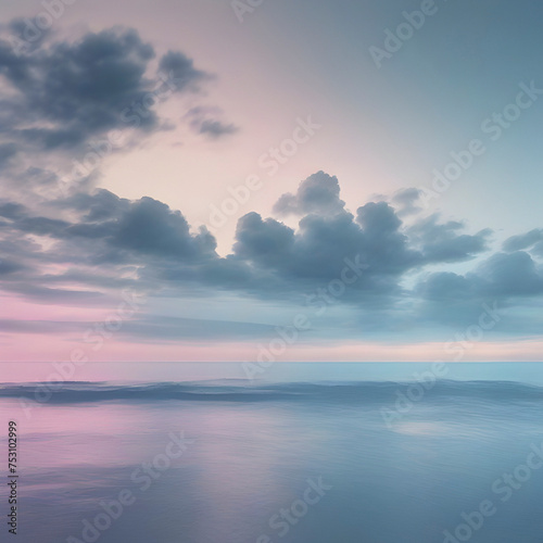Pastel sky with blue ocean scenery.