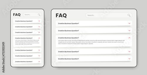 Minimalist faq or frequently asked question ui layout design for mobile and web with abstract shape
