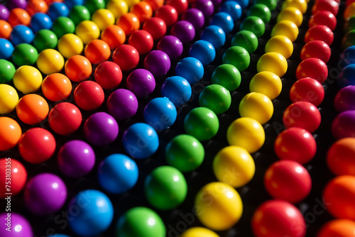 Colorful plastic balls resembling a rainbow,bouncing balls