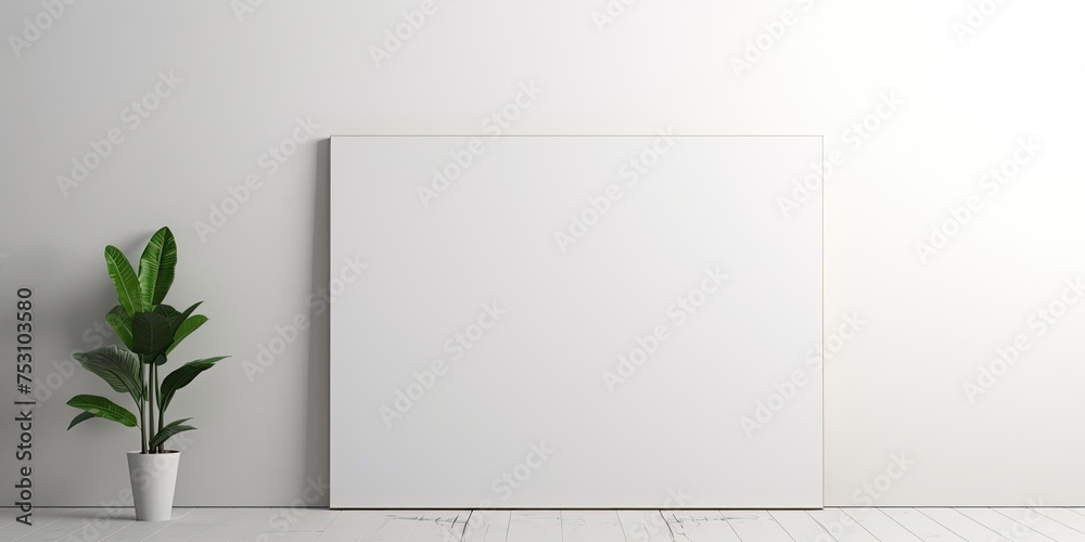 A blank white canvas in a minimalist room is a focal point for reflection. A blank white canvas in a minimalist room is a focal point for reflection.
