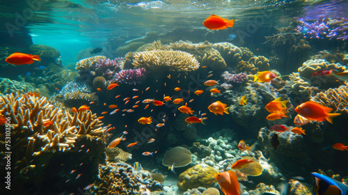 Underwater Wonderland: Vibrant Coral Reef Teeming with Life