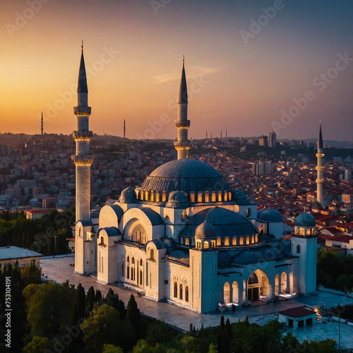 beautiful mosque at night city