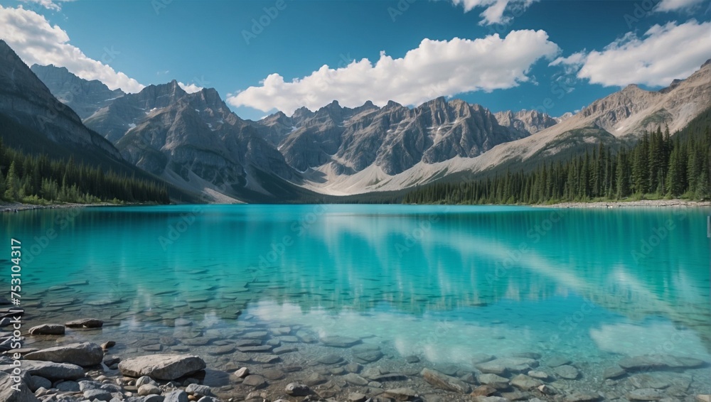 Beautiful turquoise lake with mountains view
