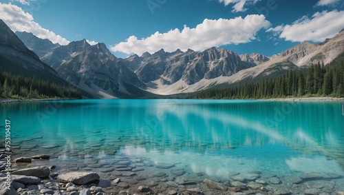 Beautiful turquoise lake with mountains view 