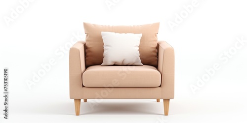 Single seat beige couch with pillow on white background, separate angle.