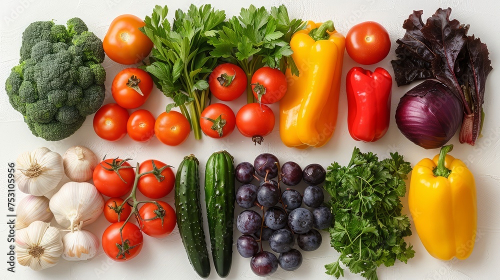 vegetables on white background top view
vegetables on white background top view